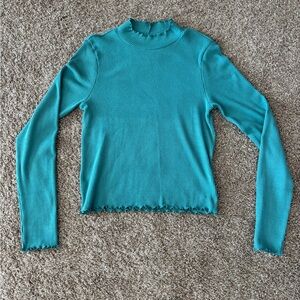 American Eagle Mock Neck L/S Ribbed Shirt Teal Size L